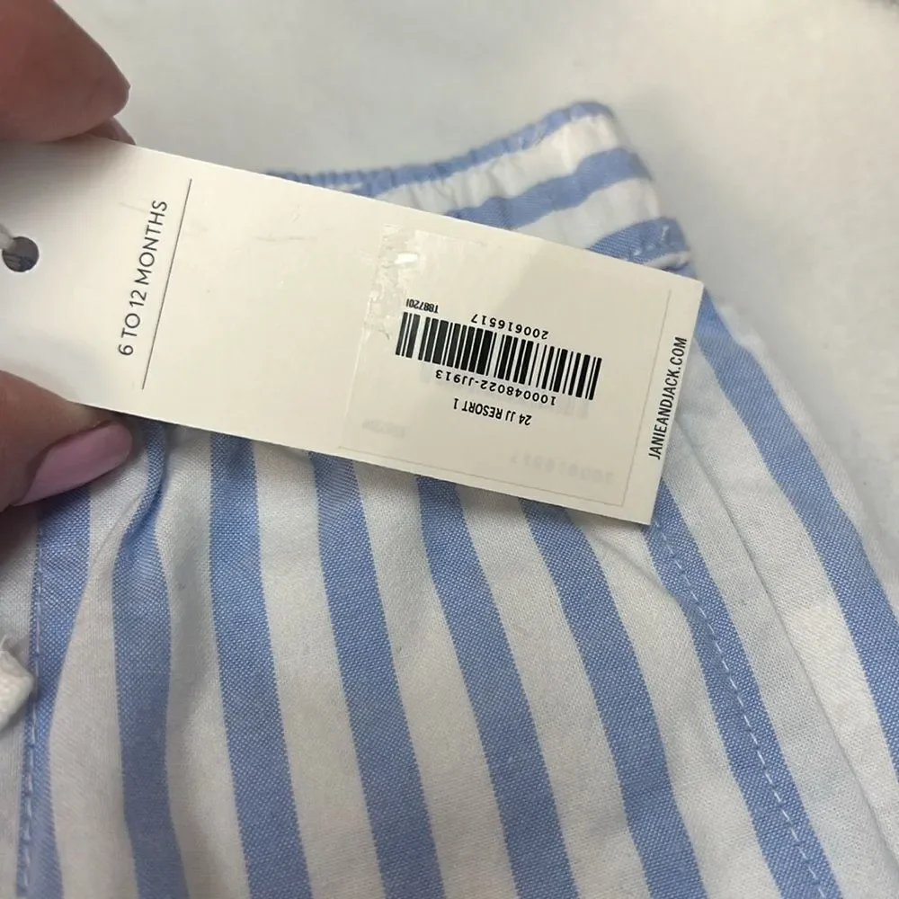 Janie and Jack 100048022 Blue and White Striped Poplin Pull-On Short size 6-12 m